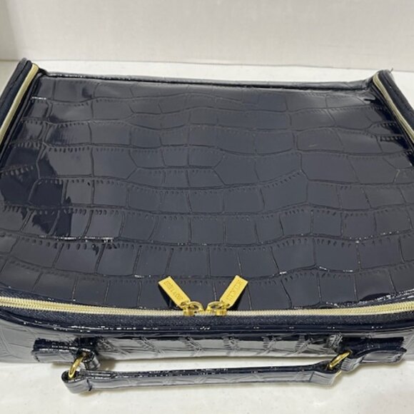 Estee Lauder Navy Blue Faux Crocodile Leather Cosmetic Zip Train Travel Case Bag - Picture 9 of 16